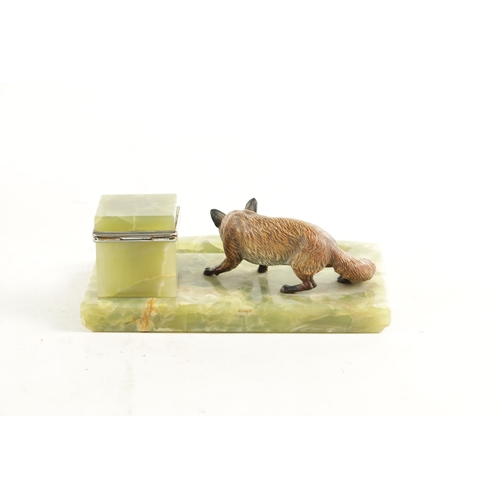 619 - A LATE 19TH/EARLY 20TH CENTURY AUSTRIAN COLD-PAINTED BRONZE DESK TIDY. depicting a fox with raised i... 