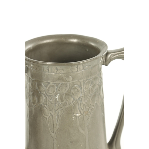 629 - AN ARTS AND CRAFTS ENGLISH PEWTER TWO-HANDLED VASE BY DAVID VEASEY FOR LIBERTY & CO the tapering foo... 