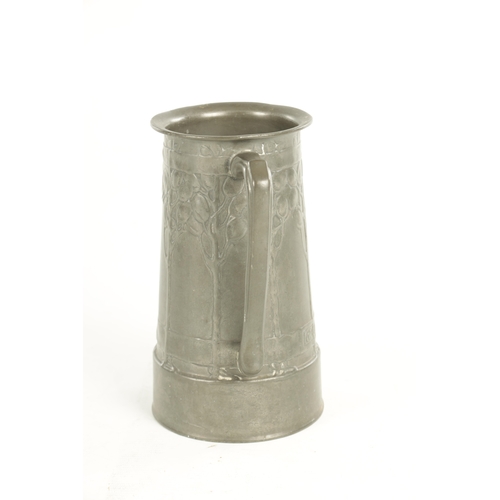 629 - AN ARTS AND CRAFTS ENGLISH PEWTER TWO-HANDLED VASE BY DAVID VEASEY FOR LIBERTY & CO the tapering foo... 