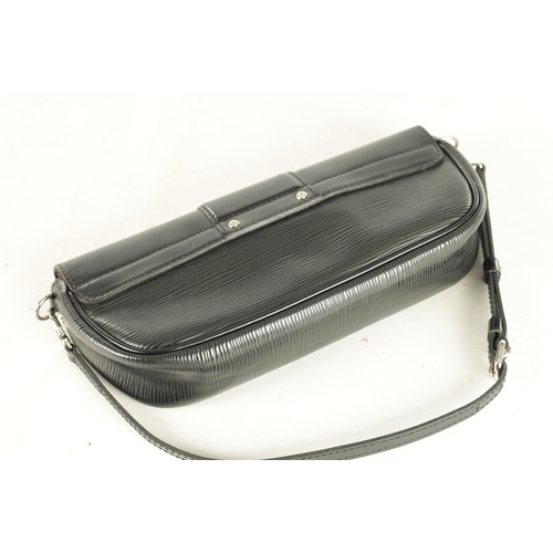 635 - A GENUINE LOUIS VUITTON MONTAIGNE SHOULDER BAG made from black Epi leather with branded silver metal... 