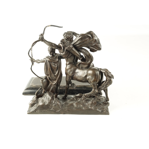 639 - AN 18TH/19TH CENTURY BRONZE SCULPTURE depicting the Centaur teaching Achilles - on a lead weighted p... 