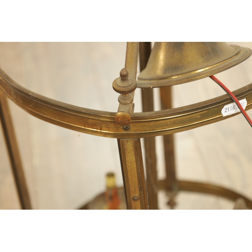 647 - A 20TH CENTURY BRASS HANGING LANTERN of circular form with splayed hanging brackets (81cm high )