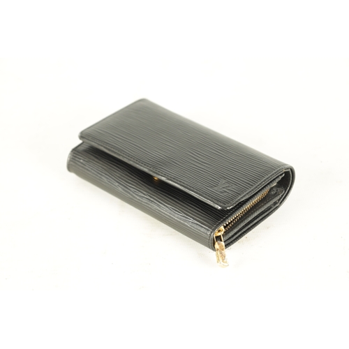 654 - A GENUINE LOUIS VUITTON BLACK EPI LEATHER PURSE/WALLET with cow hide interior. (14.5cm wide)