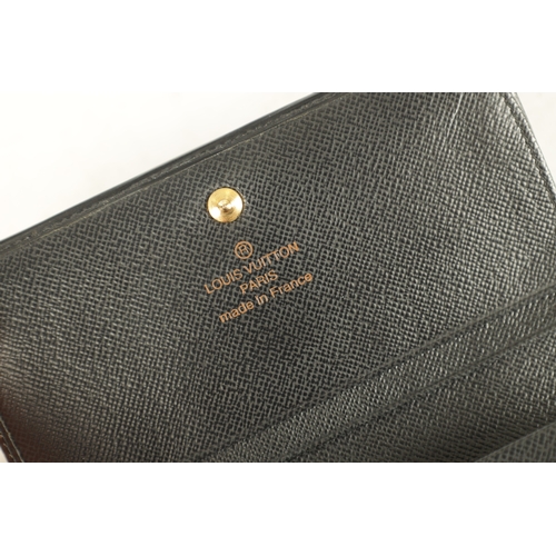 654 - A GENUINE LOUIS VUITTON BLACK EPI LEATHER PURSE/WALLET with cow hide interior. (14.5cm wide)