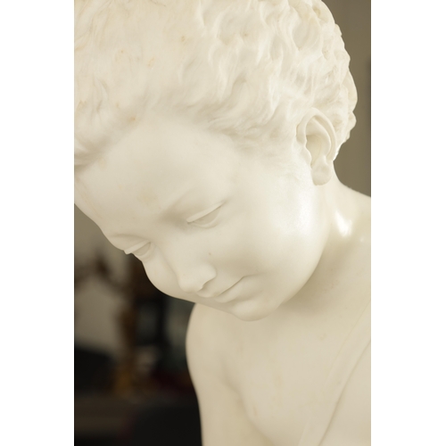 667 - A LATE 19TH CENTURY LIFE-SIZE ITALIAN CARVED WHITE MARBLE STATUE titled 'Il Trionfo'D' Amiore' trans... 