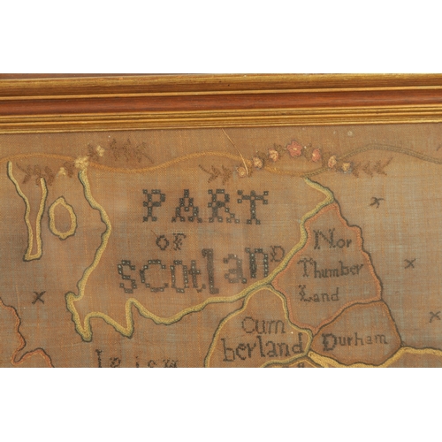 669 - A LATE 18TH CENTURY SAMPLER MAP OF GREAT BRITAIN embroidered by Mary Hermon, 1783 - in gilt moulded ... 