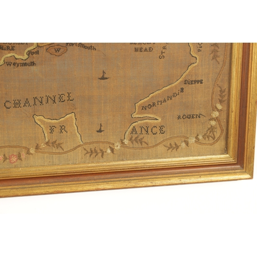 669 - A LATE 18TH CENTURY SAMPLER MAP OF GREAT BRITAIN embroidered by Mary Hermon, 1783 - in gilt moulded ... 