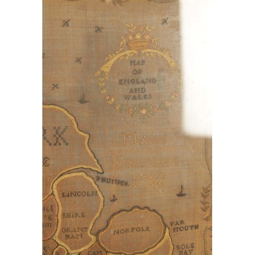 669 - A LATE 18TH CENTURY SAMPLER MAP OF GREAT BRITAIN embroidered by Mary Hermon, 1783 - in gilt moulded ... 