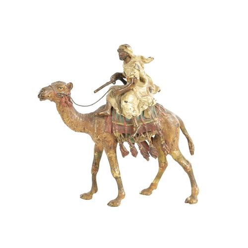 670 - A 20TH CENTURY AUSTRIAN COLD PAINTED BRONZE SCULPTURE BY FRANZ BERGMAN depicting a camel and his rid... 