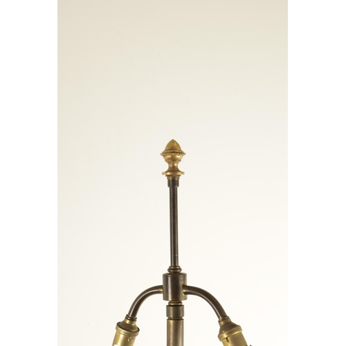 678 - AN IMPRESSIVE PAIR OF 19TH CENTURY BRONZE AND GILT BRONZE TORCHERE STANDARD LAMPS the dished tops wi... 