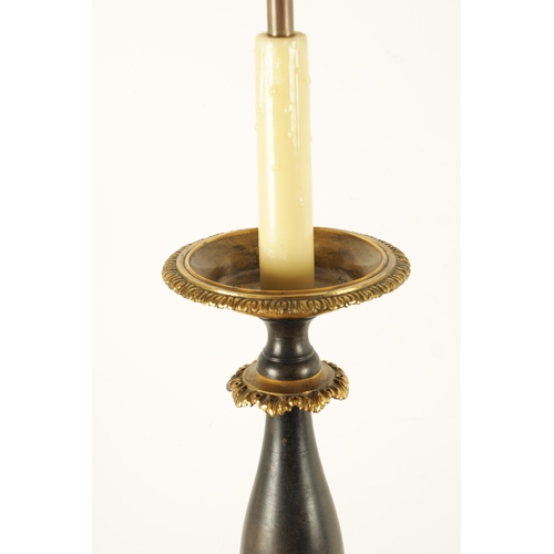 678 - AN IMPRESSIVE PAIR OF 19TH CENTURY BRONZE AND GILT BRONZE TORCHERE STANDARD LAMPS the dished tops wi... 