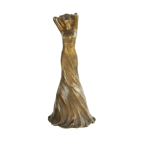 683 - AN ART NOUVEAU GILT BRONZE FIGURAL BELL modelled as a semi-nude lady - signed Maurel E. (14.5cm high... 