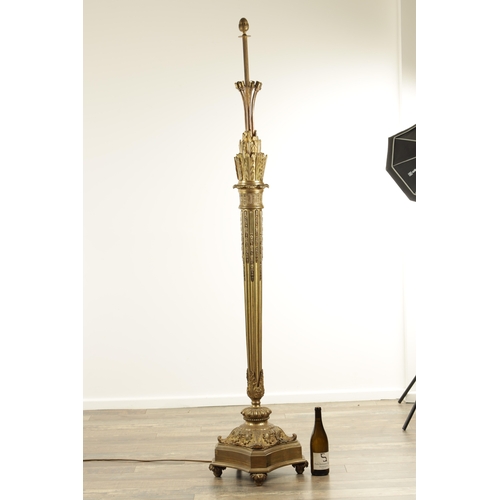 695 - A GOOD 19TH CENTURY ORMOLU FRENCH STANDARD LAMP modelled as a torch on a tapering fluted stem with s... 