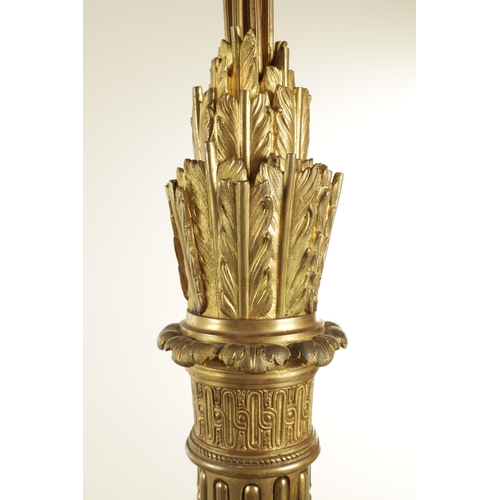 695 - A GOOD 19TH CENTURY ORMOLU FRENCH STANDARD LAMP modelled as a torch on a tapering fluted stem with s... 