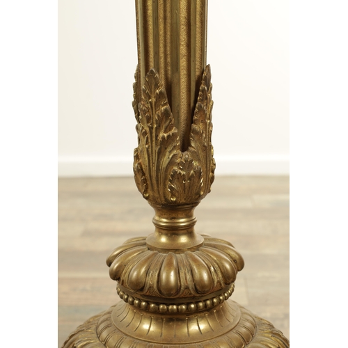 695 - A GOOD 19TH CENTURY ORMOLU FRENCH STANDARD LAMP modelled as a torch on a tapering fluted stem with s... 