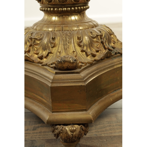 695 - A GOOD 19TH CENTURY ORMOLU FRENCH STANDARD LAMP modelled as a torch on a tapering fluted stem with s... 