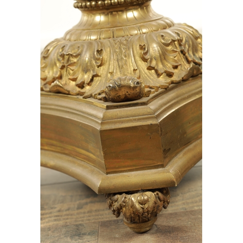 695 - A GOOD 19TH CENTURY ORMOLU FRENCH STANDARD LAMP modelled as a torch on a tapering fluted stem with s... 