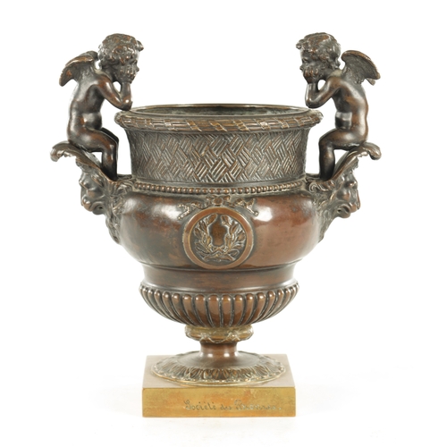 705 - AFTER THE ANTIQUE CLAUDE BALLIN, A LATE 19TH CENTURY FRENCH PATINATED BRONZE VASE of ovoid pedestal ... 