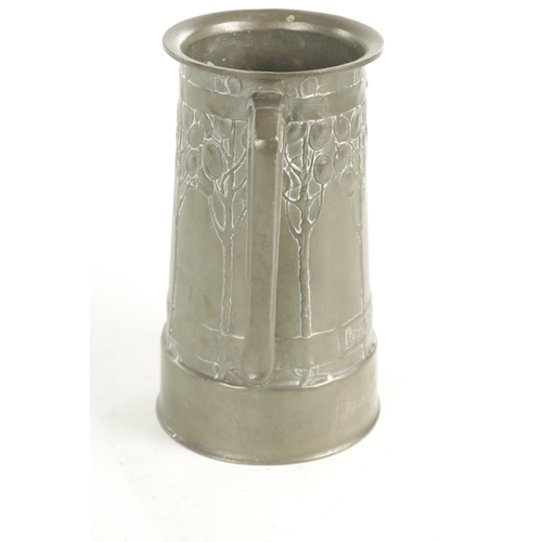 712 - AN ARTS AND CRAFTS TUDRIC PEWTER TWO-HANDLED VASE BY DAVID VEASEY FOR LIBERTY & CO the tapering foot... 