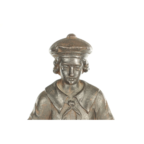 714 - A LATE 19TH CENTURY CAST IRON STICK STAND modelled as a sailor standing over an anchor and flags wit... 