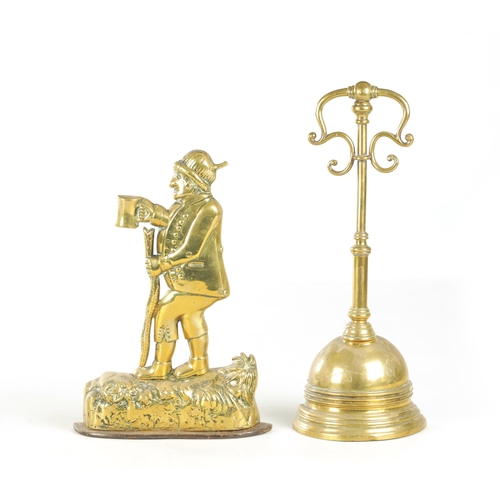 716 - TWO 19TH CENTURY BRASS DOORSTOPS, one modelled as a country gent with beer and staff, the other with... 