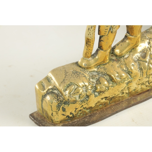 716 - TWO 19TH CENTURY BRASS DOORSTOPS, one modelled as a country gent with beer and staff, the other with... 