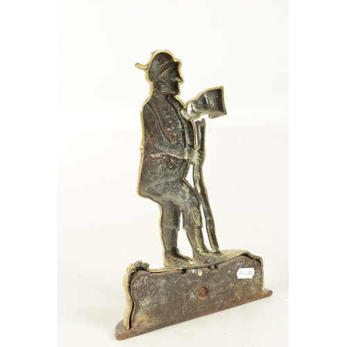 716 - TWO 19TH CENTURY BRASS DOORSTOPS, one modelled as a country gent with beer and staff, the other with... 