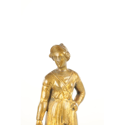 722 - A PAIR OF 19TH CENTURY FRENCH GILT BRONZE FIGURAL SCULPTURES each modelled as a classical lady holdi... 