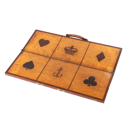 723 - AN EARLY 19TH CENTURY MARITIME CROWN AND ANCHOR BOARD GAME having a hinged marquetry inlaid centre. ... 