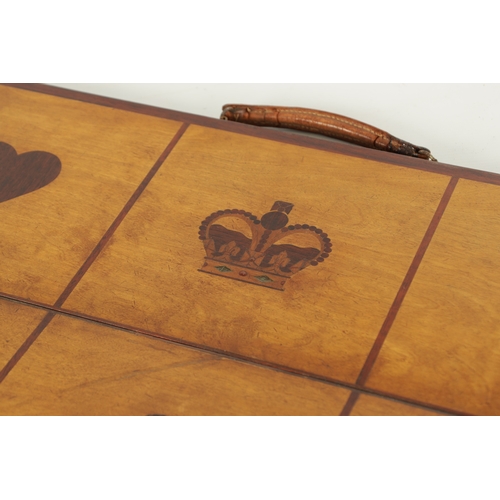 723 - AN EARLY 19TH CENTURY MARITIME CROWN AND ANCHOR BOARD GAME having a hinged marquetry inlaid centre. ... 