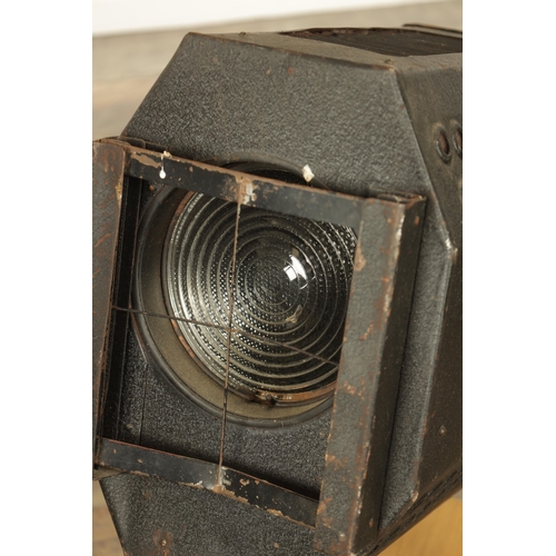 737 - A PAIR OF 1950'S VINTAGE THEATRE SPOTLIGHTS painted black with hinged sides (43cm wide )