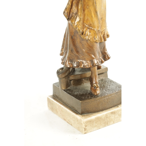 738 - A LATE 19TH CENTURY FRANZ BERGMAN COLD-PAINTED AND GILT BRONZE TABLE LAMP depicting a maiden holding... 