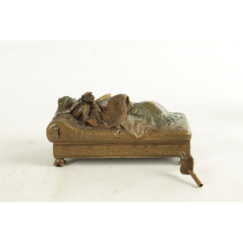 740 - A LATE 19TH / EARLY 20TH CENTURY AUSTRIAN COLD-PAINTED EROTIC BRONZE CASKET IN THE MANOR OF FRANZ BE... 