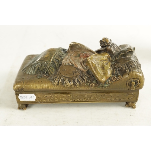 740 - A LATE 19TH / EARLY 20TH CENTURY AUSTRIAN COLD-PAINTED EROTIC BRONZE CASKET IN THE MANOR OF FRANZ BE... 