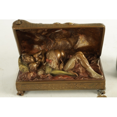 740 - A LATE 19TH / EARLY 20TH CENTURY AUSTRIAN COLD-PAINTED EROTIC BRONZE CASKET IN THE MANOR OF FRANZ BE... 