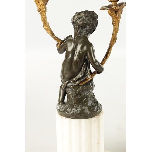 741 - A LARGE PAIR OF LATE 19TH CENTURY FRENCH PATINATED BRONZE, ORMOLU AND WHITE MARBLE CANDELABRA modell... 