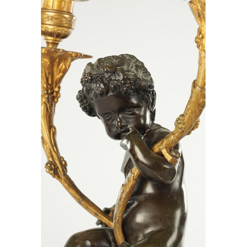 741 - A LARGE PAIR OF LATE 19TH CENTURY FRENCH PATINATED BRONZE, ORMOLU AND WHITE MARBLE CANDELABRA modell... 