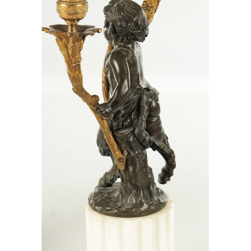 741 - A LARGE PAIR OF LATE 19TH CENTURY FRENCH PATINATED BRONZE, ORMOLU AND WHITE MARBLE CANDELABRA modell... 