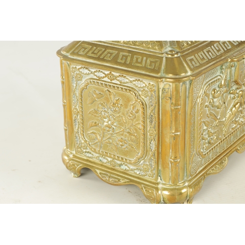 742 - A 19TH CENTURY FRENCH CAST BRASS TABLE CASKET with chinoiserie decorated panels having stamped regis... 