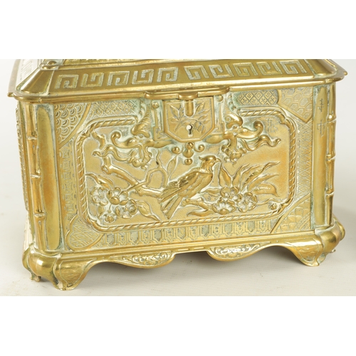 742 - A 19TH CENTURY FRENCH CAST BRASS TABLE CASKET with chinoiserie decorated panels having stamped regis... 