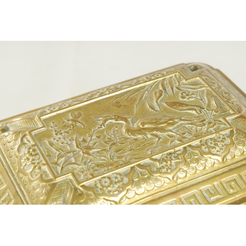 742 - A 19TH CENTURY FRENCH CAST BRASS TABLE CASKET with chinoiserie decorated panels having stamped regis... 