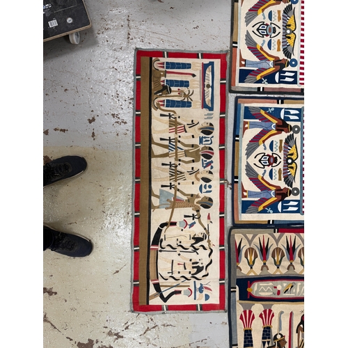 744 - A COLLECTION OF 20TH CENTURY EGYPTIANESQUE ART DECO EMBROIDERED TAPESTRY PANELS brightly coloured wi... 