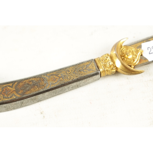 745 - AN EARLY 20TH CENTURY PALAIS ROYAL STEEL AND GOLD ETCHED PAPER KNIFE modelled as a Cretan dagger fin... 