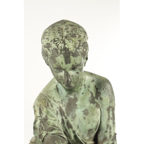 747 - AN 18TH / 19TH CENTURY PATINATED BRONZE SCULPTURE OF A CLASSICAL LADY finely cast in a seated positi... 