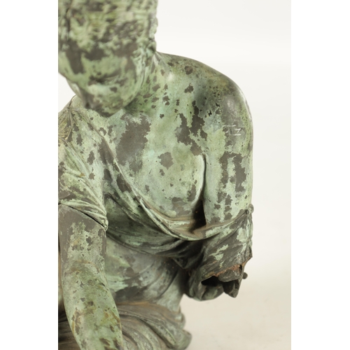 747 - AN 18TH / 19TH CENTURY PATINATED BRONZE SCULPTURE OF A CLASSICAL LADY finely cast in a seated positi... 