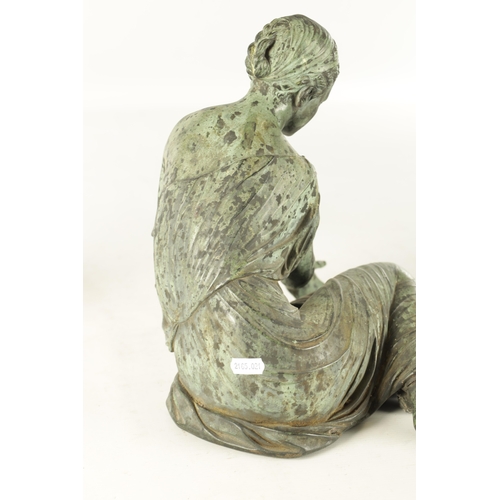 747 - AN 18TH / 19TH CENTURY PATINATED BRONZE SCULPTURE OF A CLASSICAL LADY finely cast in a seated positi... 