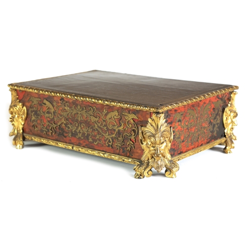 749 - A 19TH CENTURY FRENCH GILT OROMLU AND BRASS INLAID TORTOISESHELL BOULLE TABLE STAND with rope twist ... 