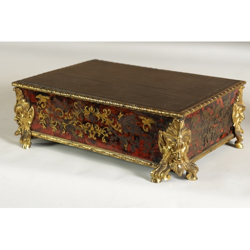 749 - A 19TH CENTURY FRENCH GILT OROMLU AND BRASS INLAID TORTOISESHELL BOULLE TABLE STAND with rope twist ... 