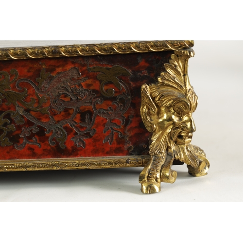 749 - A 19TH CENTURY FRENCH GILT OROMLU AND BRASS INLAID TORTOISESHELL BOULLE TABLE STAND with rope twist ... 