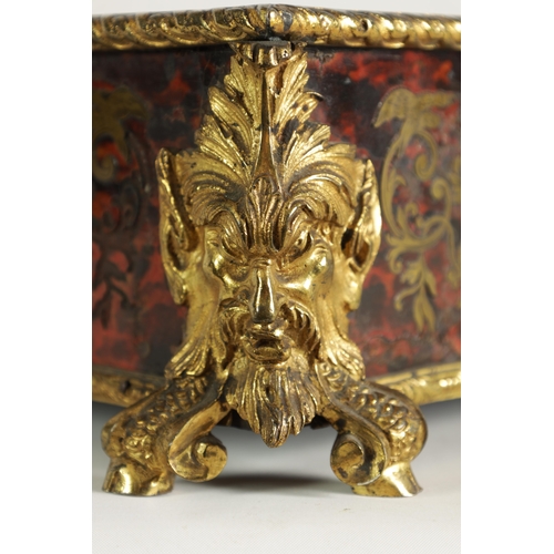 749 - A 19TH CENTURY FRENCH GILT OROMLU AND BRASS INLAID TORTOISESHELL BOULLE TABLE STAND with rope twist ... 